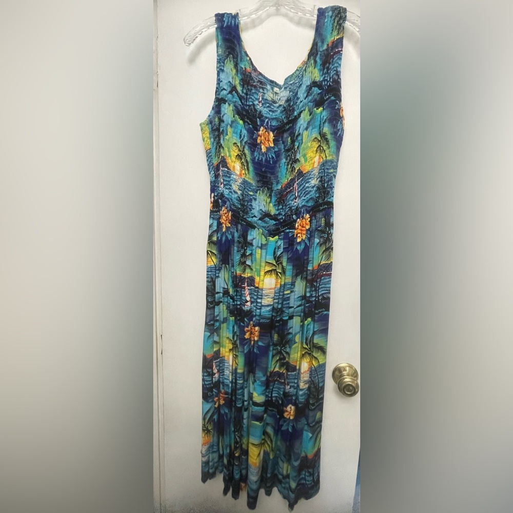 Maxi Length Sundress "Bahamas" Beach Print Unique! Comfortable and Cool!